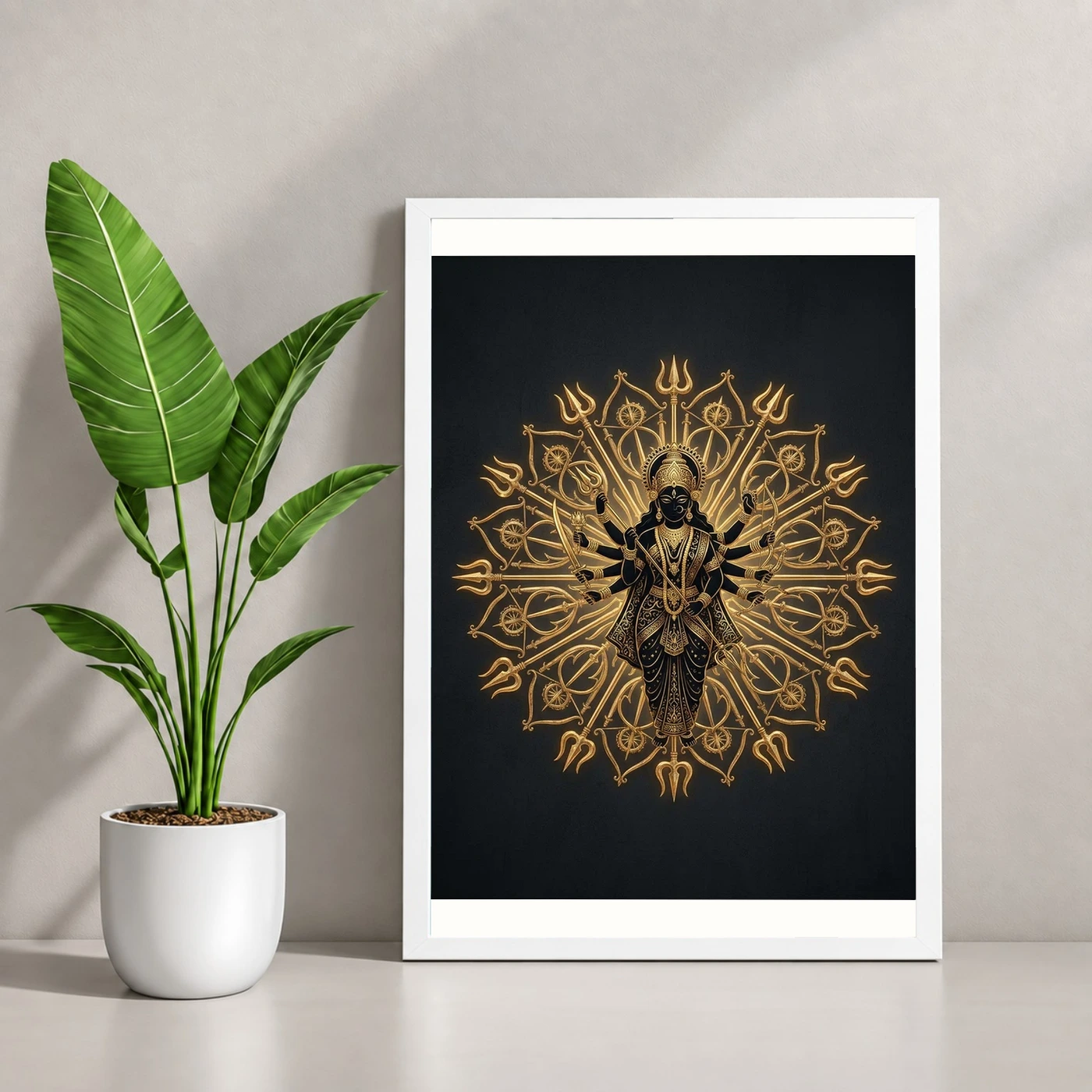Durga Black Gold Weapons Mandala Luxury Premium Wall Art Photo Frame, view 4