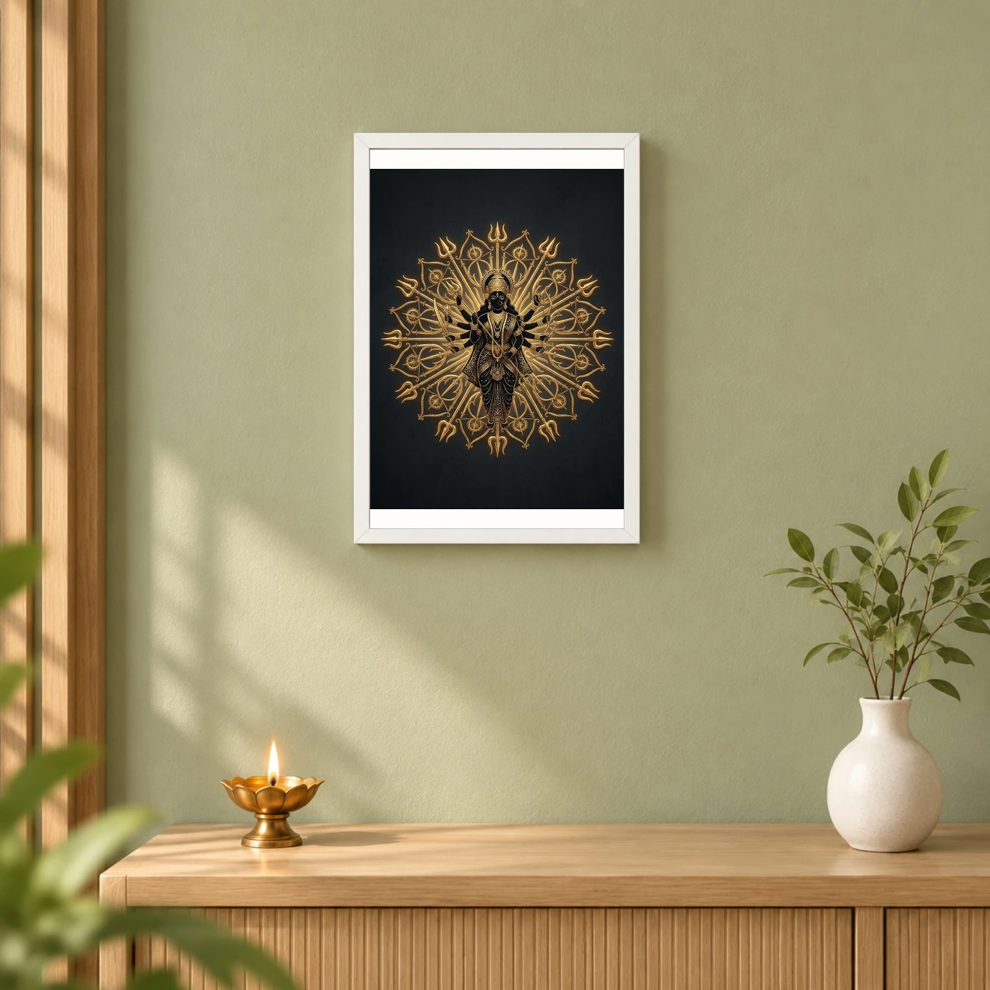 Durga Black Gold Weapons Mandala Luxury Premium Wall Art Photo Frame, view 6