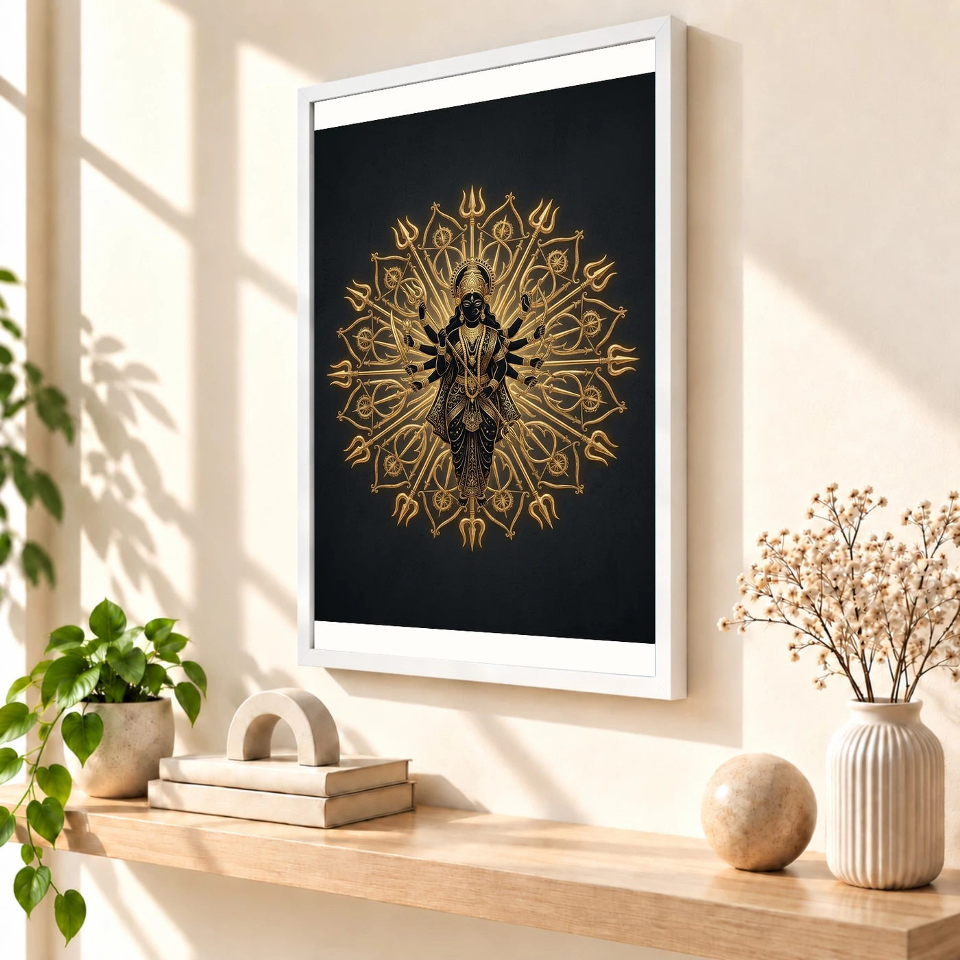 Durga Black Gold Weapons Mandala Luxury Premium Wall Art Photo Frame, view 7