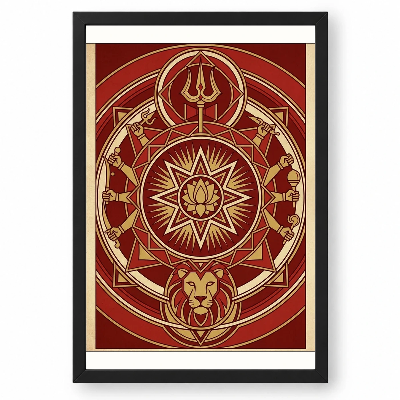 Durga Geometric Mandala Red Gold Sacred Geometry Feminine Art Photo Frame