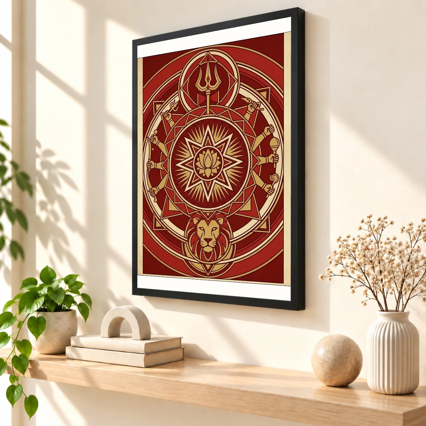 Durga Geometric Mandala Red Gold Sacred Geometry Feminine Art Photo Frame, view 2