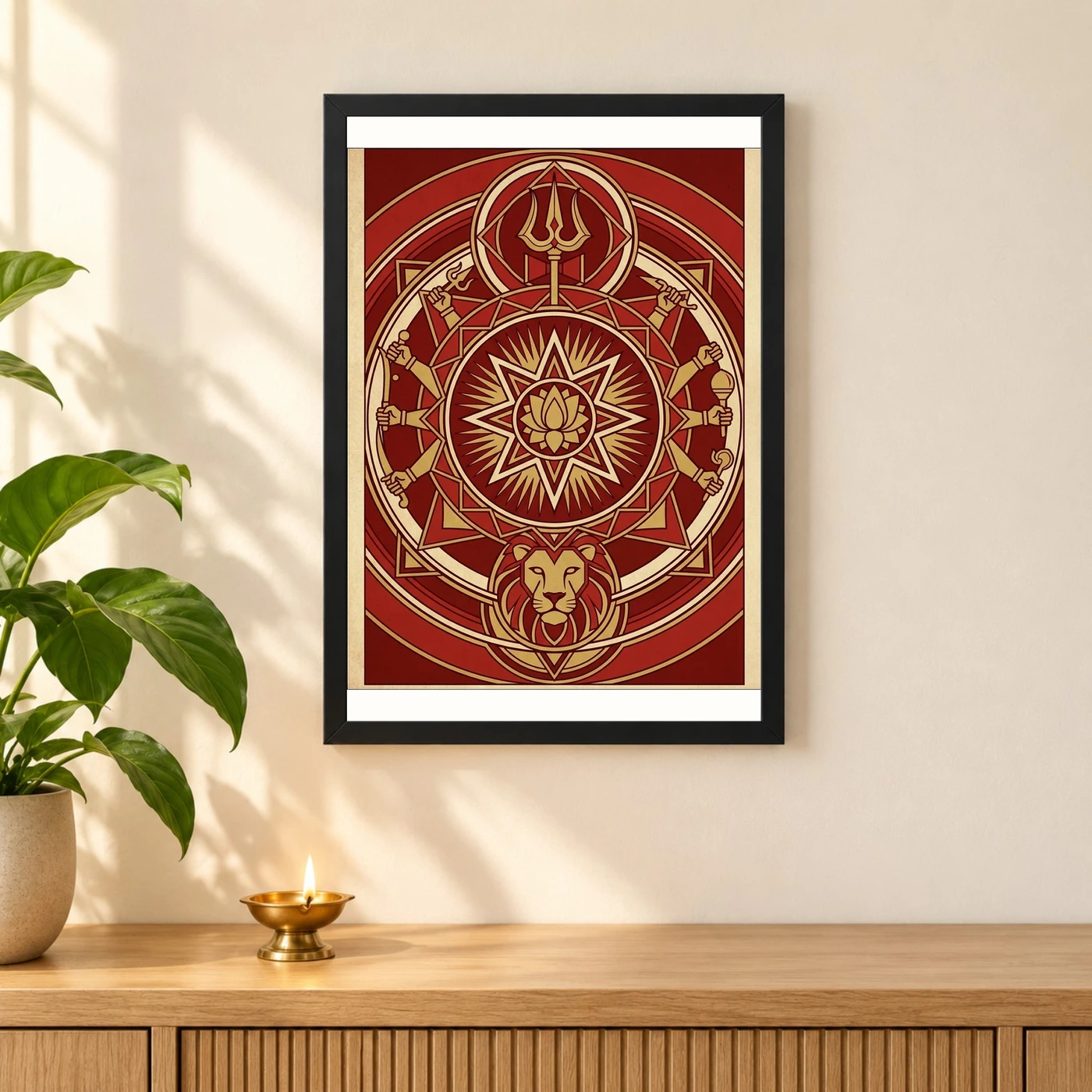 Durga Geometric Mandala Red Gold Sacred Geometry Feminine Art Photo Frame, view 3