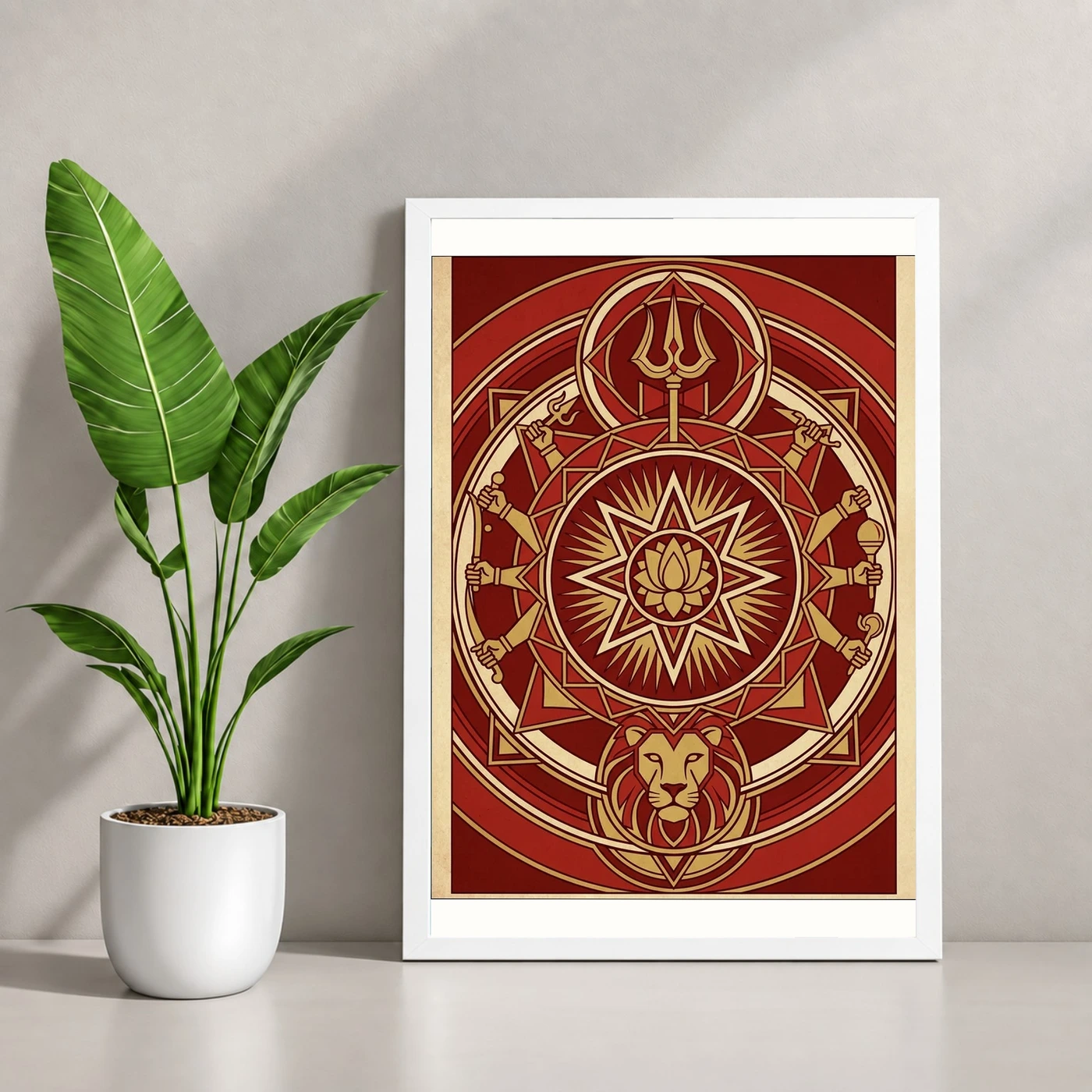 Durga Geometric Mandala Red Gold Sacred Geometry Feminine Art Photo Frame, view 4
