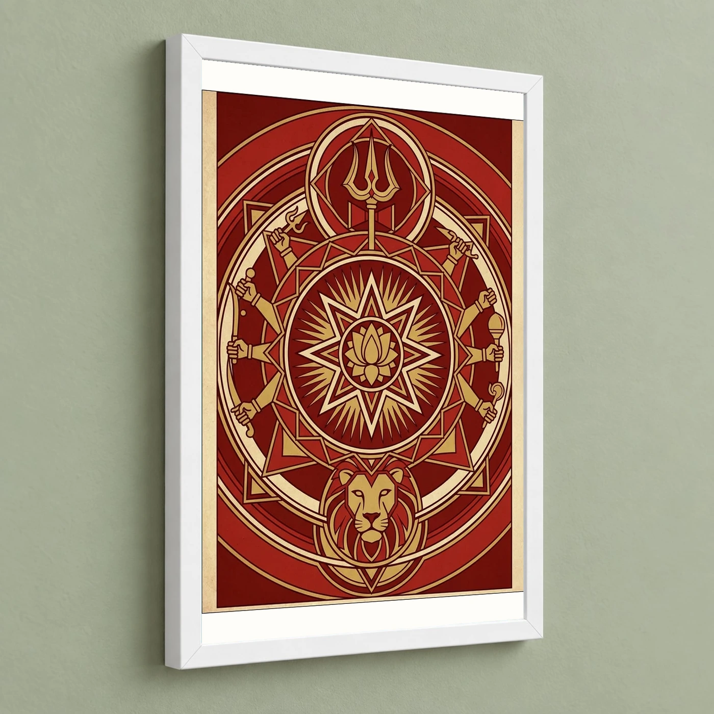Durga Geometric Mandala Red Gold Sacred Geometry Feminine Art Photo Frame, view 5