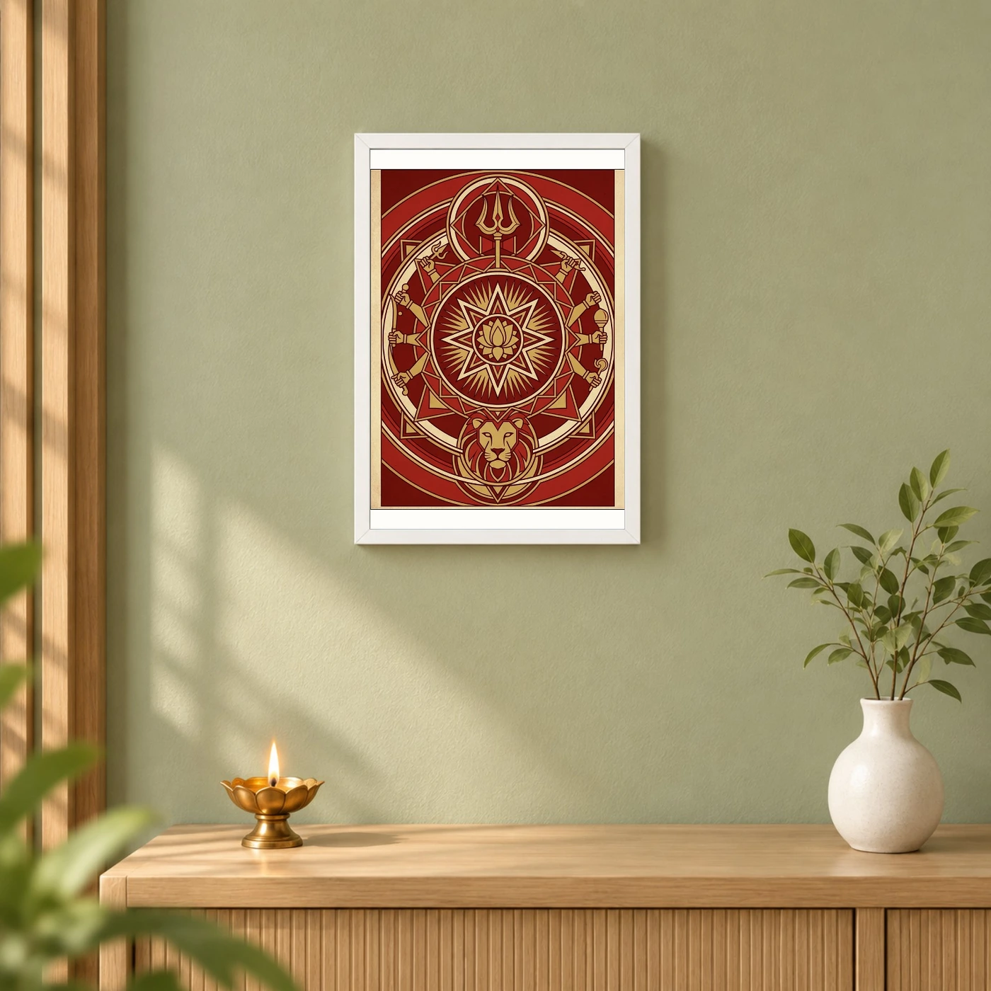 Durga Geometric Mandala Red Gold Sacred Geometry Feminine Art Photo Frame, view 6