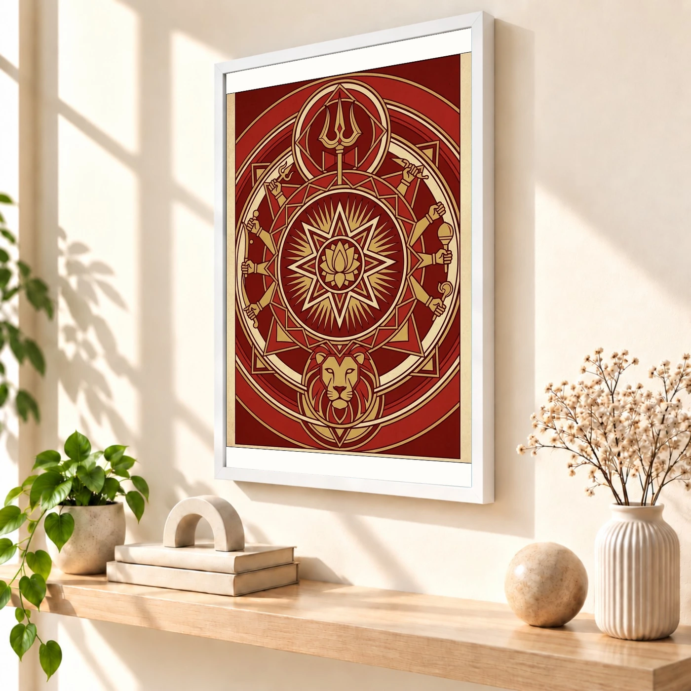 Durga Geometric Mandala Red Gold Sacred Geometry Feminine Art Photo Frame, view 7