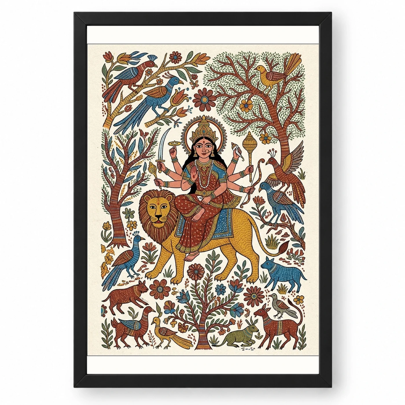 Durga Gond Tribal Vibrant Nature Central India Art Photo Frame