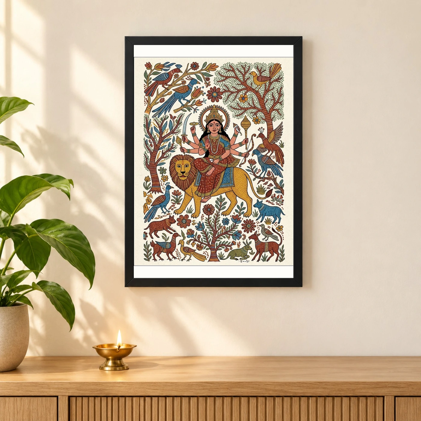 Durga Gond Tribal Vibrant Nature Central India Art Photo Frame, view 3