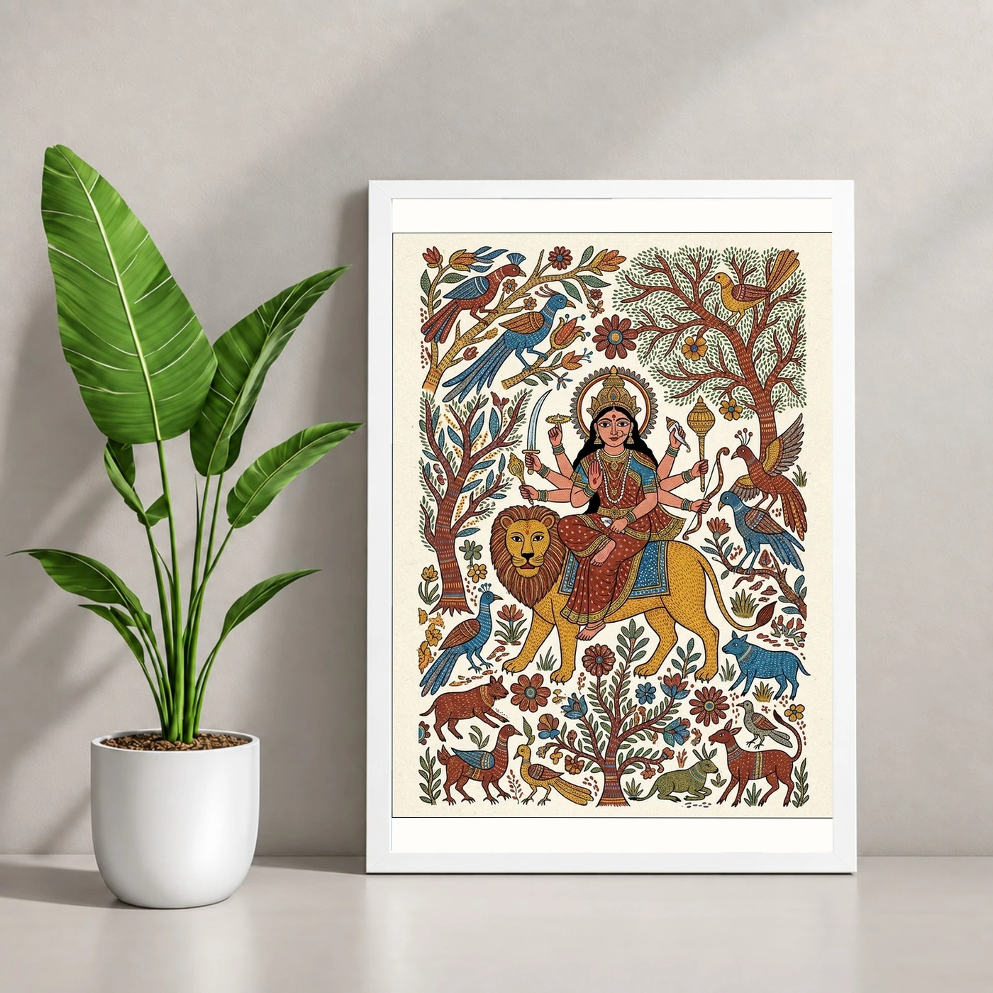 Durga Gond Tribal Vibrant Nature Central India Art Photo Frame, view 4