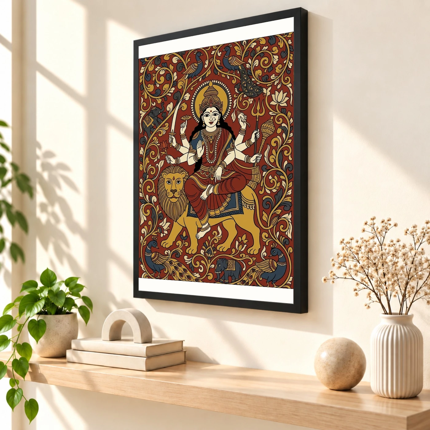 Durga Kalamkari Andhra Earthy Traditional Folk Art Photo Frame, view 2