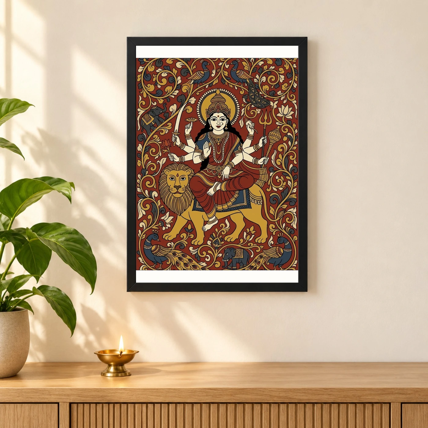 Durga Kalamkari Andhra Earthy Traditional Folk Art Photo Frame, view 3
