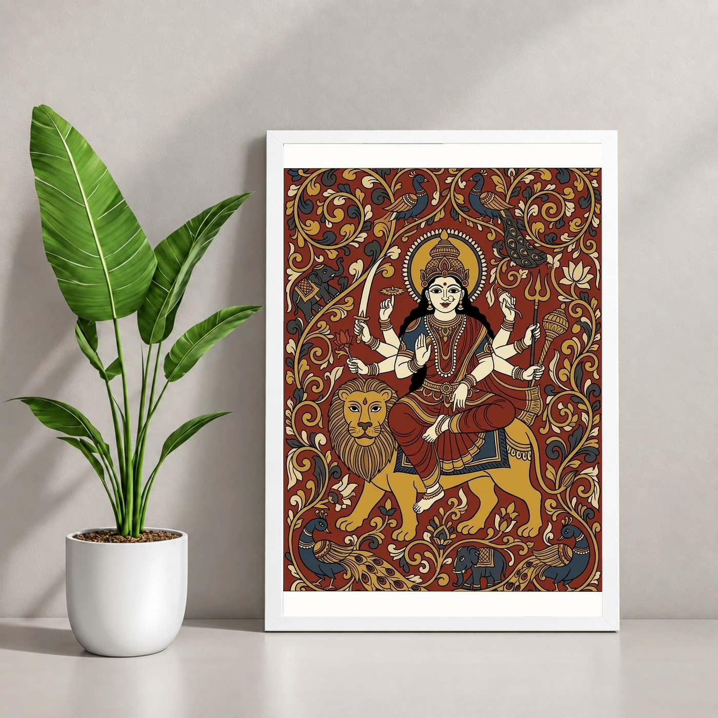 Durga Kalamkari Andhra Earthy Traditional Folk Art Photo Frame, view 4