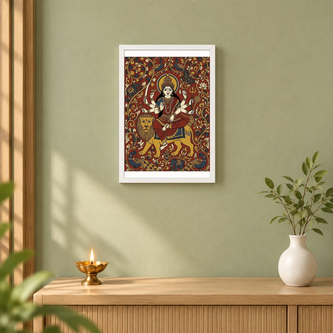 Durga Kalamkari Andhra Earthy Traditional Folk Art Photo Frame, view 6