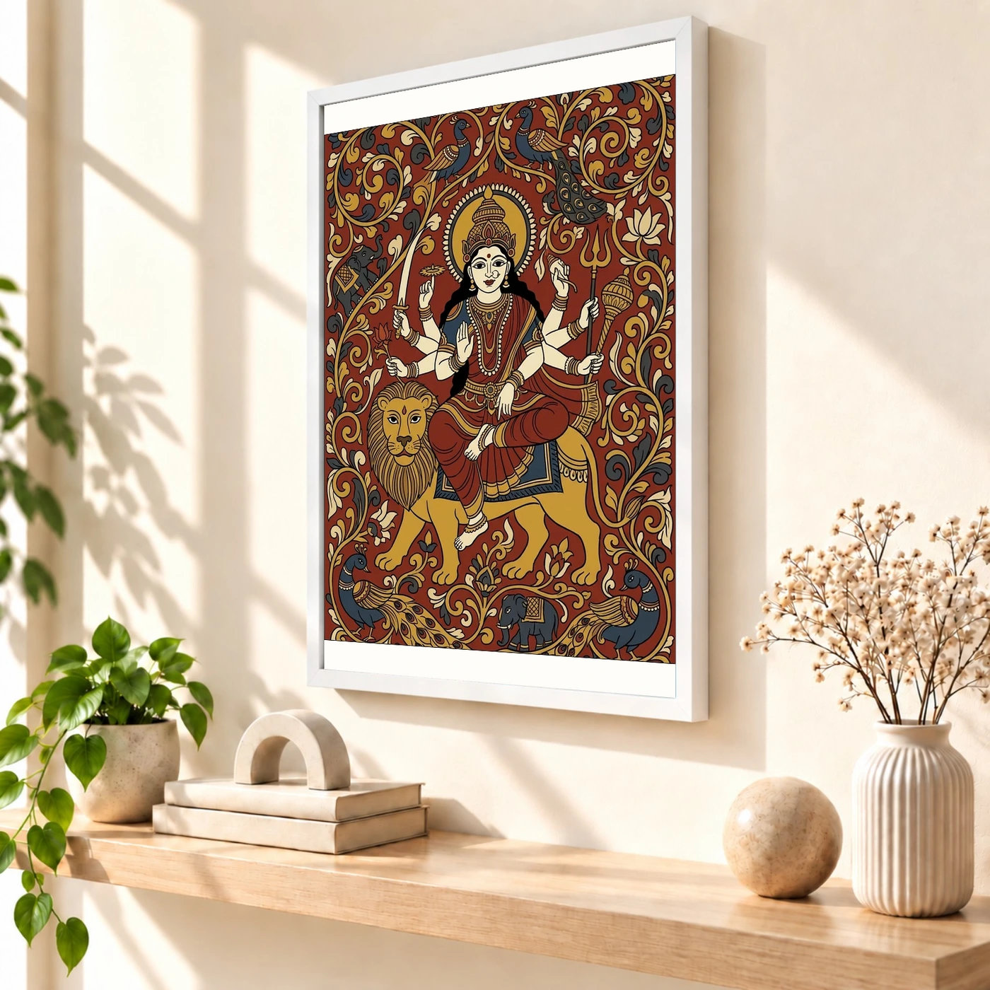 Durga Kalamkari Andhra Earthy Traditional Folk Art Photo Frame, view 7