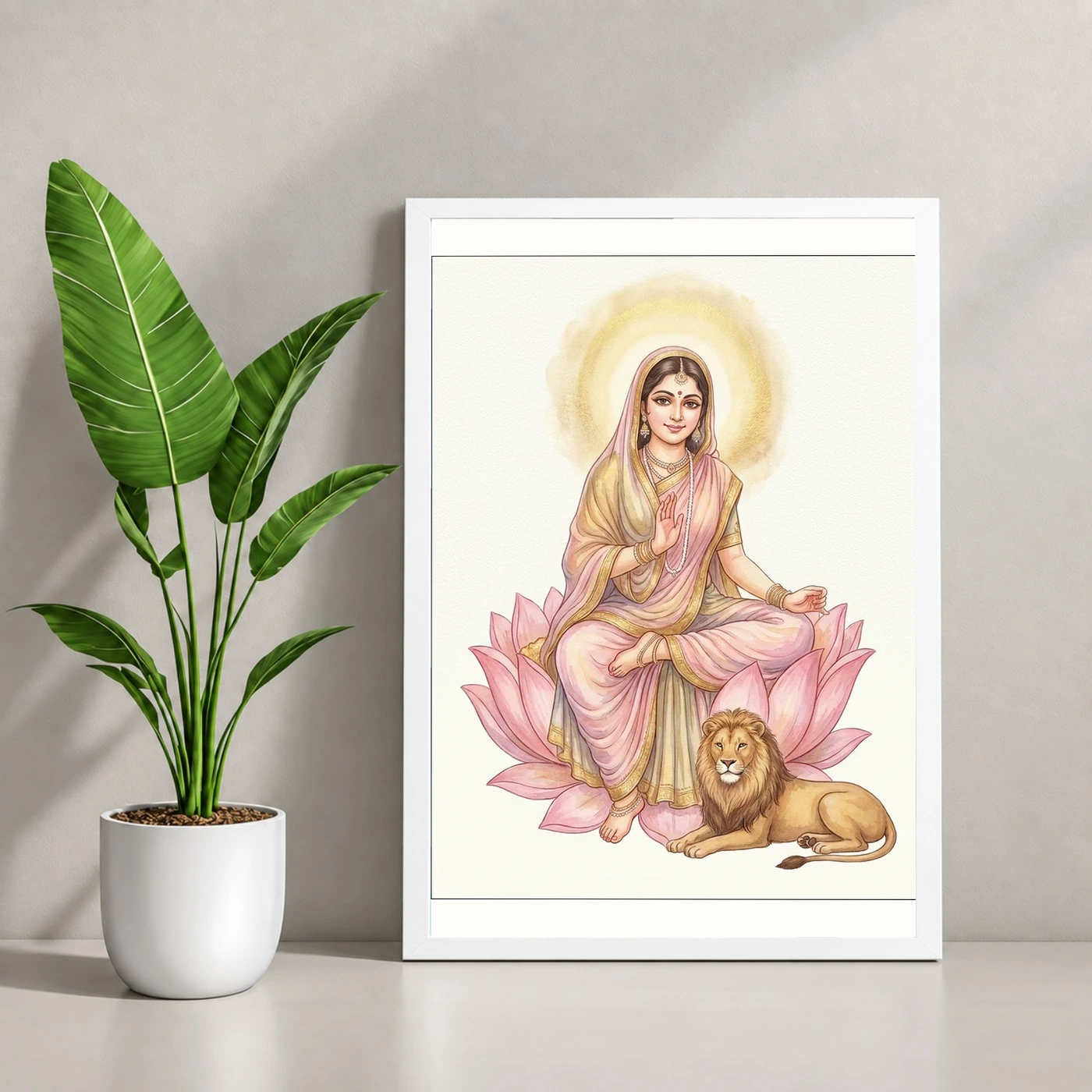 Durga Lotus Serene Motherly Pink Gold Devotional Art Photo Frame, view 4