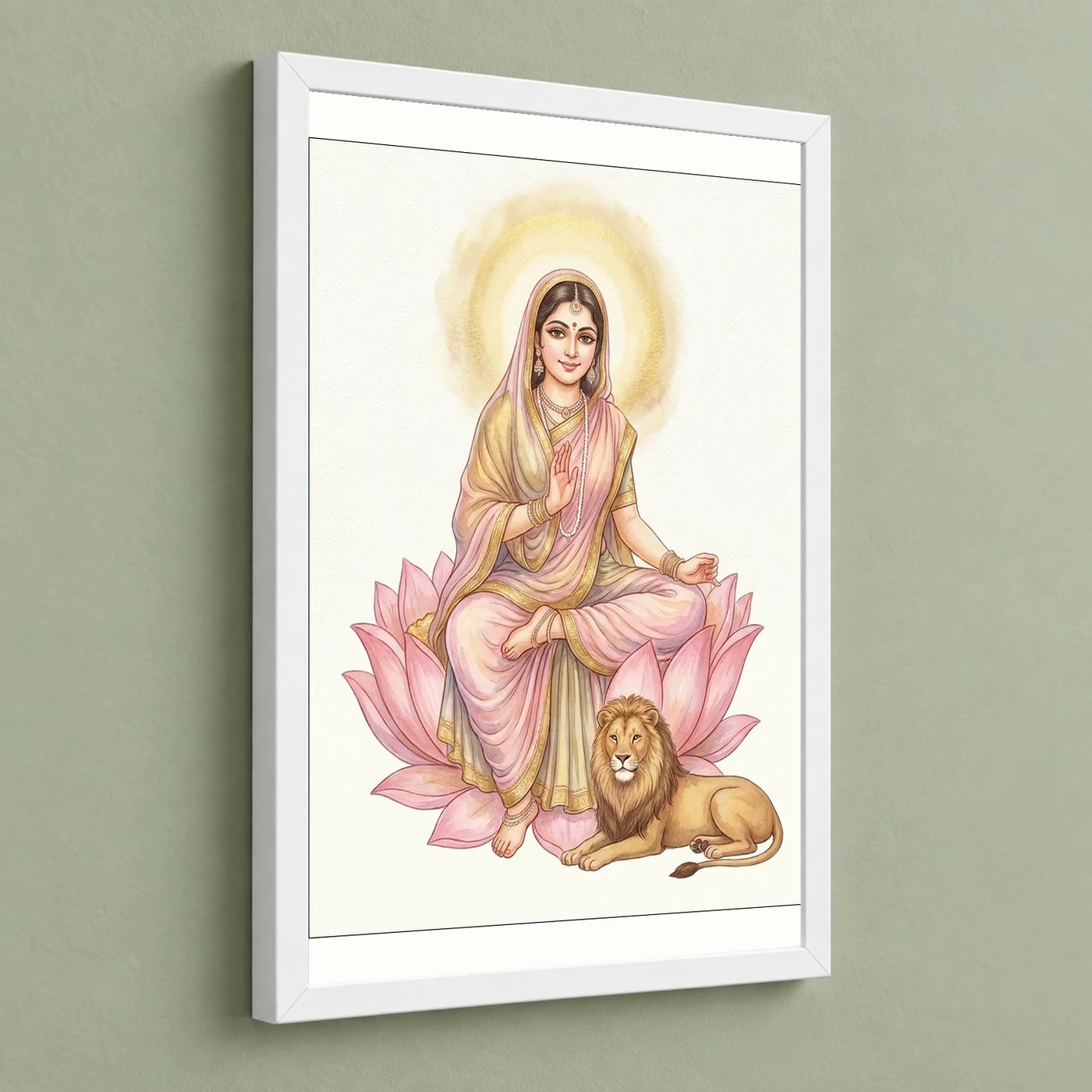 Durga Lotus Serene Motherly Pink Gold Devotional Art Photo Frame, view 5