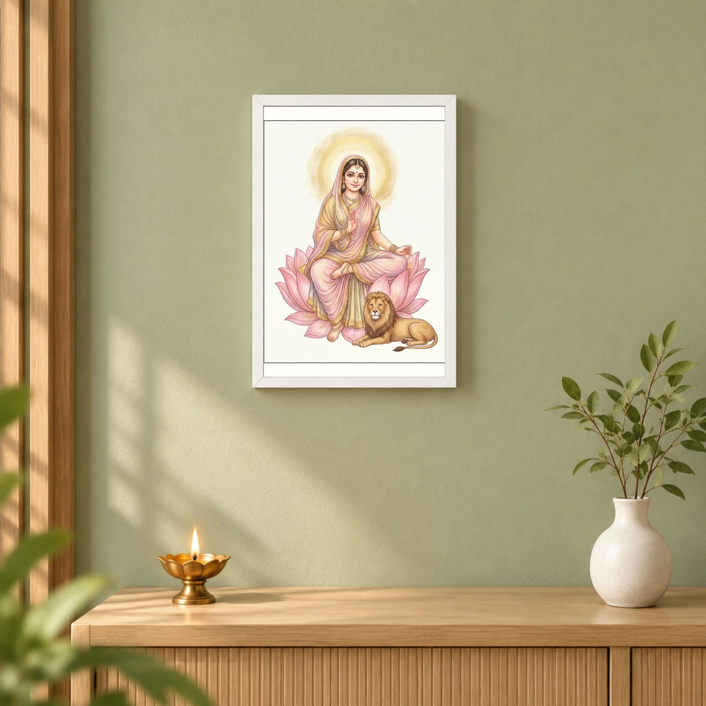 Durga Lotus Serene Motherly Pink Gold Devotional Art Photo Frame, view 6