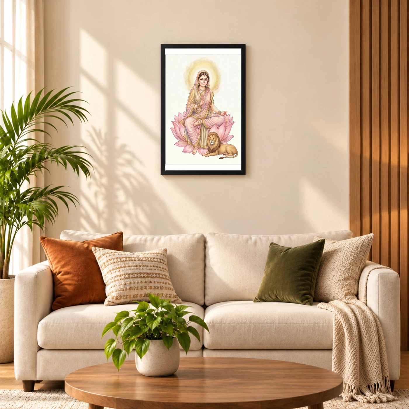 Durga Lotus Serene Motherly Pink Gold Devotional Art Photo Frame, view 8