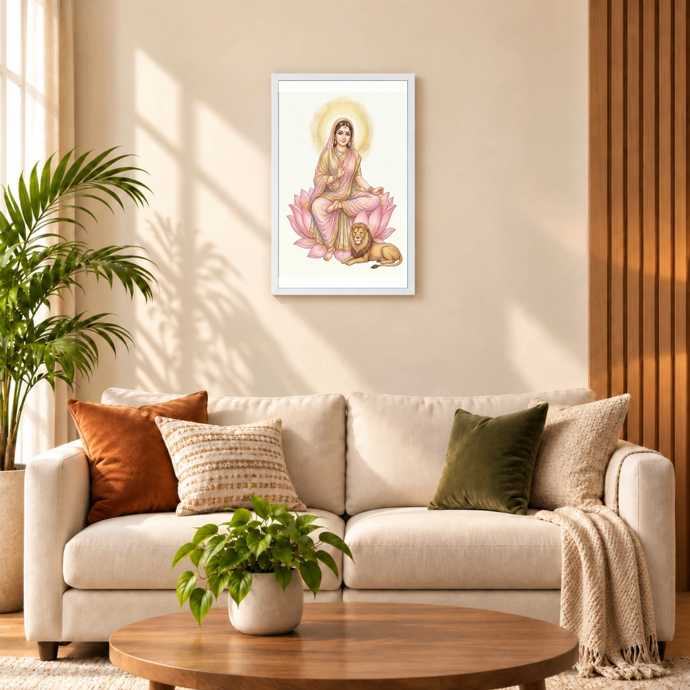 Durga Lotus Serene Motherly Pink Gold Devotional Art Photo Frame, view 9