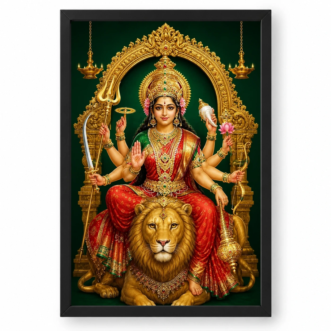 Durga Maa — Golden Lion Throne Frame