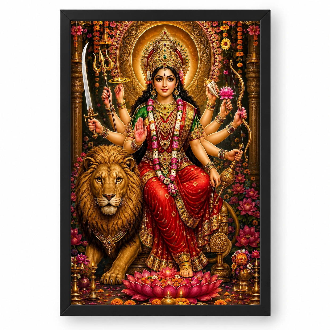 Durga Maa Grand Festival Flower Decoration Photo Frame