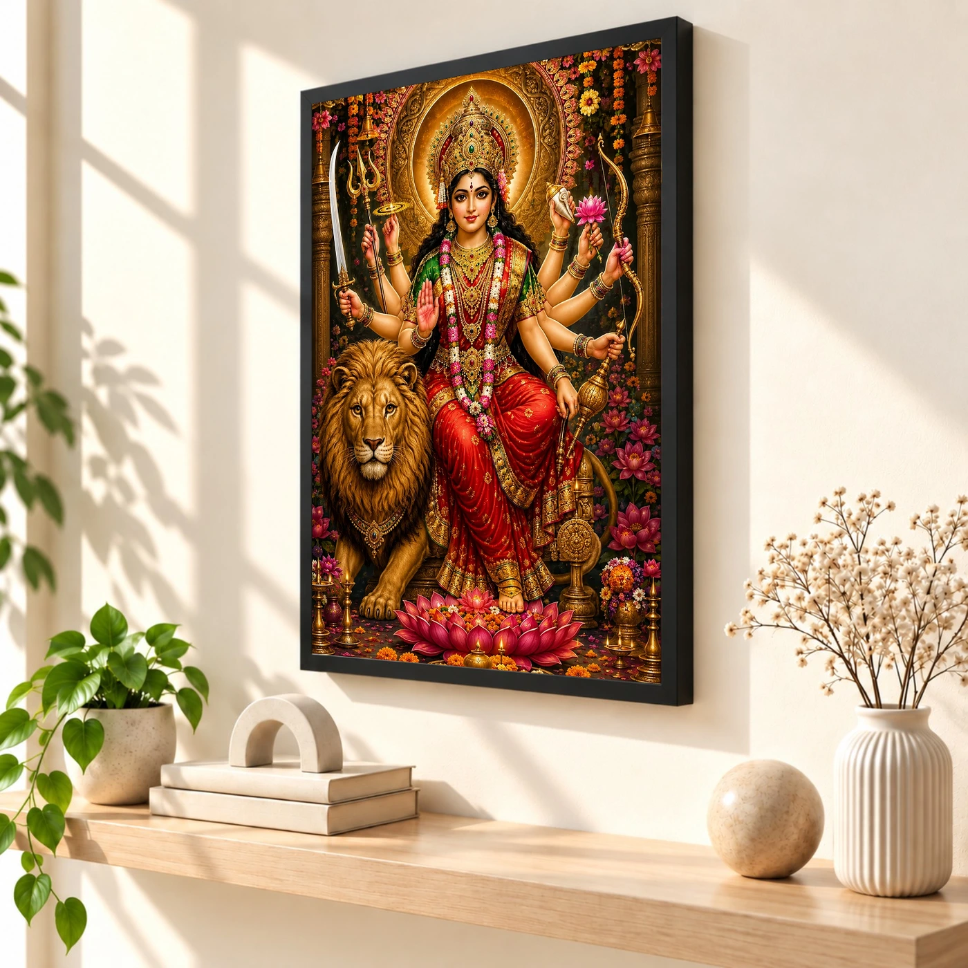 Durga Maa Grand Festival Flower Decoration Photo Frame, view 2