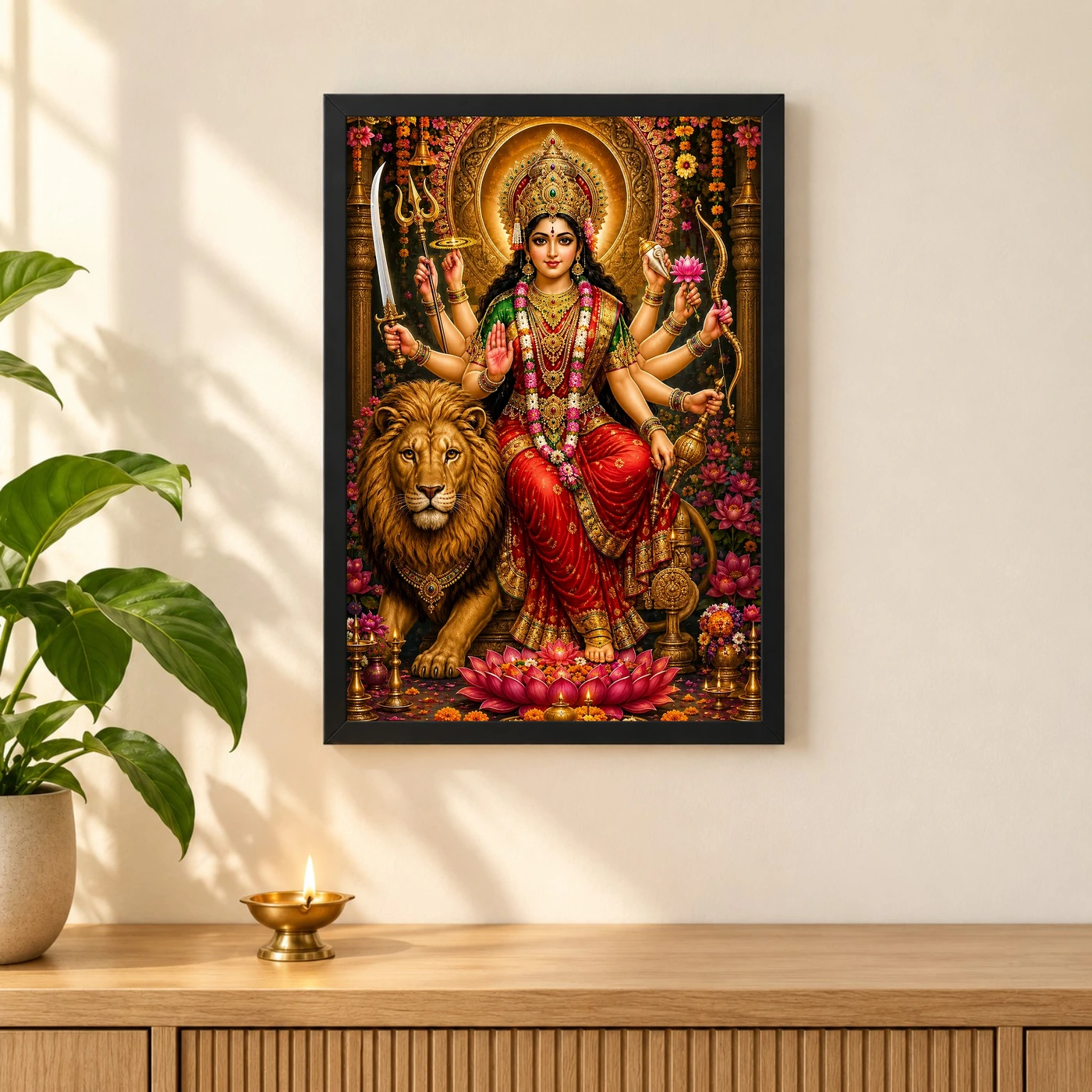 Durga Maa Grand Festival Flower Decoration Photo Frame, view 3