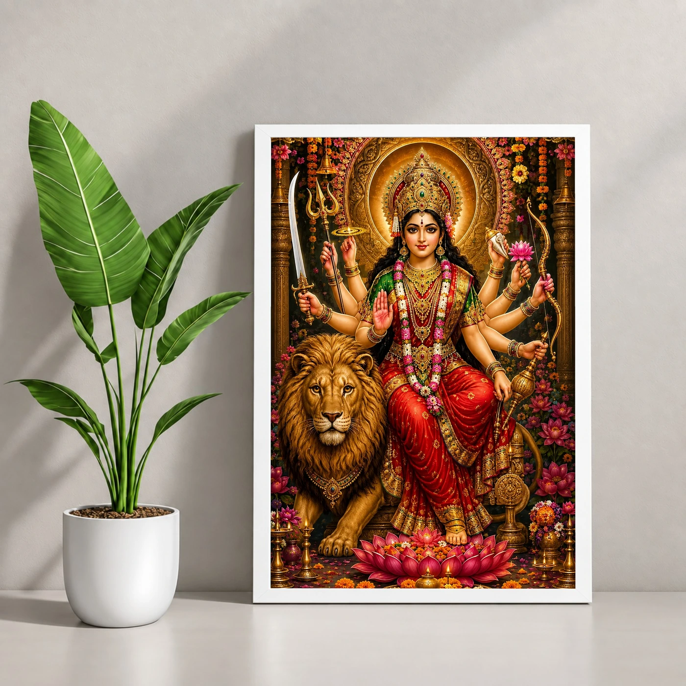 Durga Maa Grand Festival Flower Decoration Photo Frame, view 4