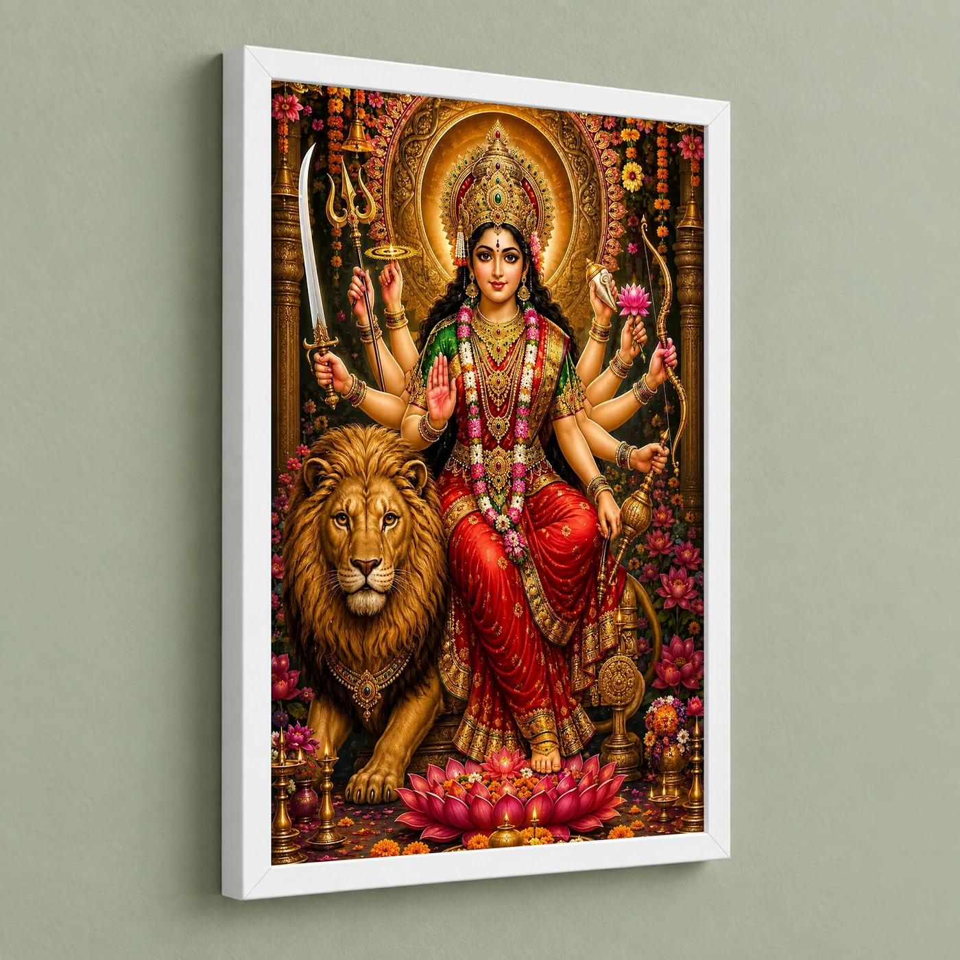 Durga Maa Grand Festival Flower Decoration Photo Frame, view 5