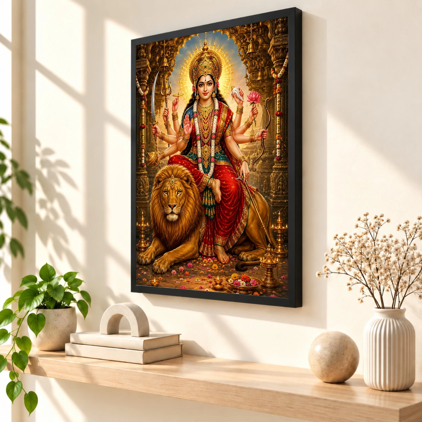 Durga Maa Heritage Temple Architecture Backdrop Photo Frame, view 2