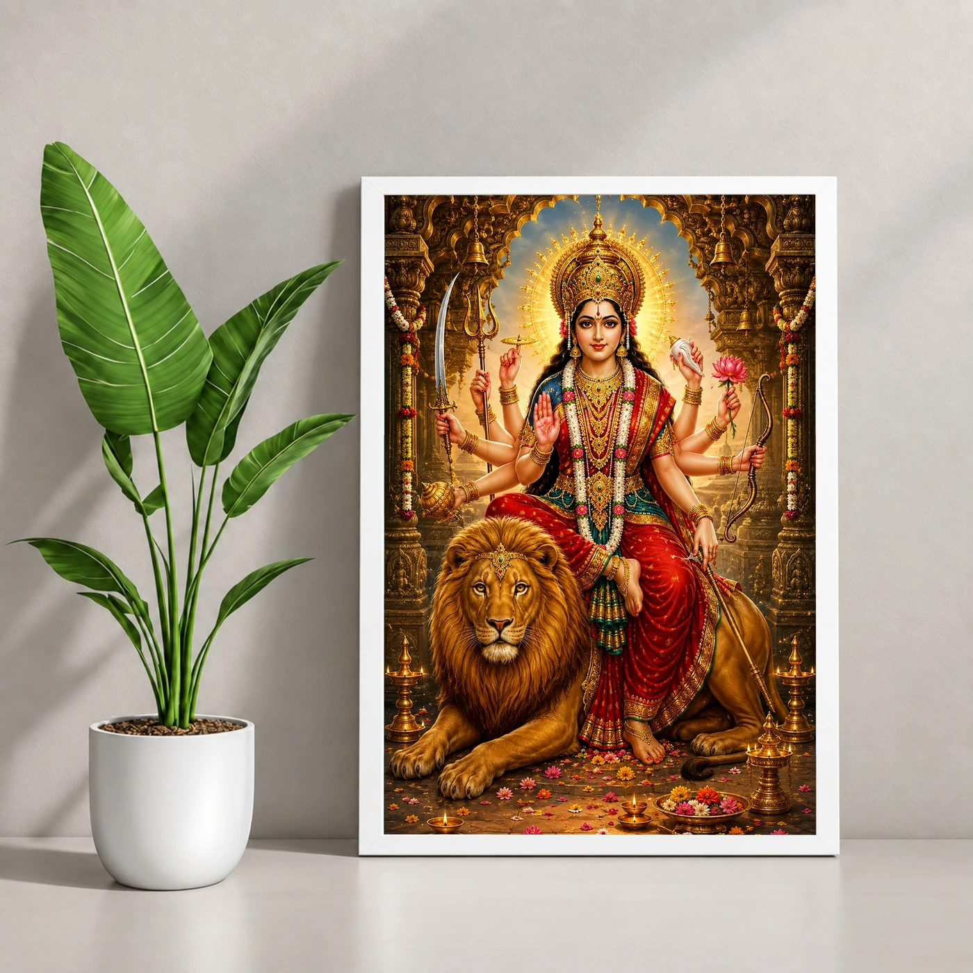 Durga Maa Heritage Temple Architecture Backdrop Photo Frame, view 4