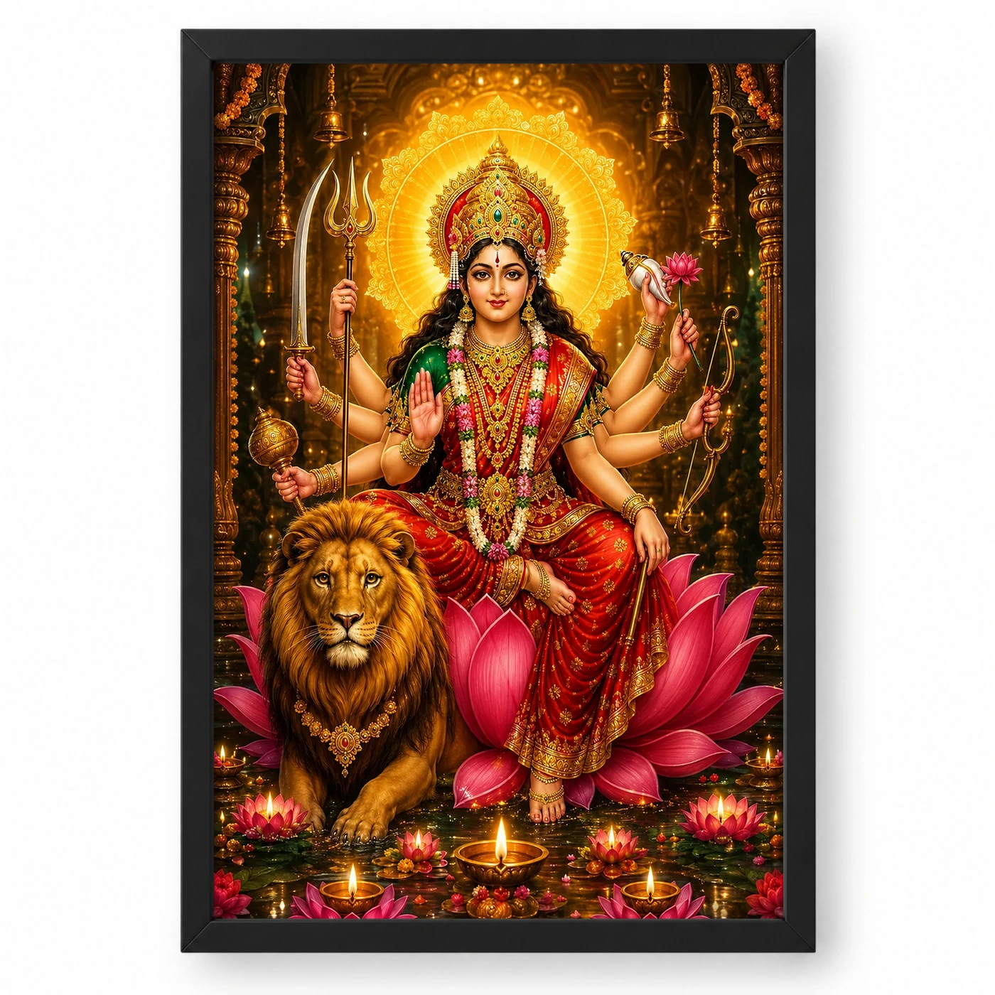 Durga Maa Lotus And Diya Radiance Photo Frame