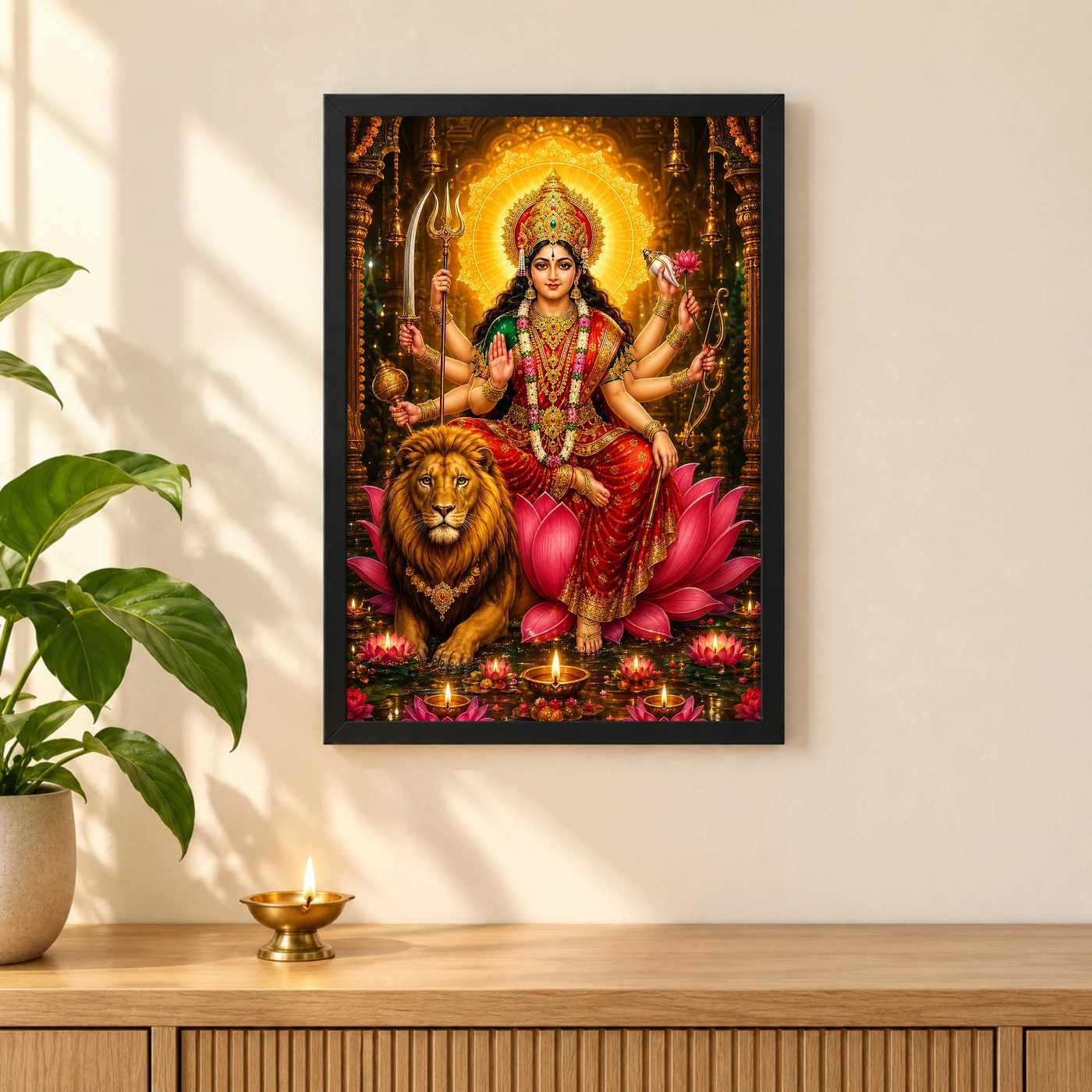 Durga Maa Lotus And Diya Radiance Photo Frame, view 3
