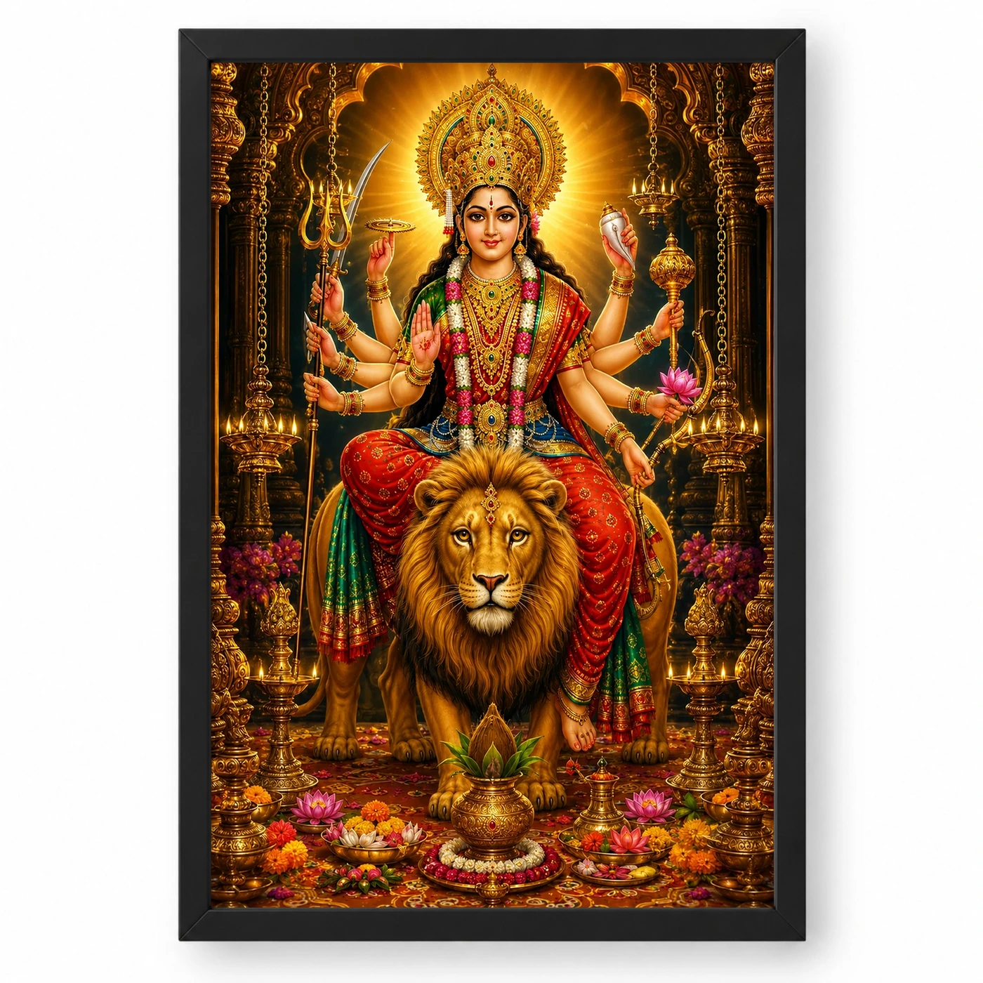 Durga Maa Ornate Golden Temple Darshan Photo Frame