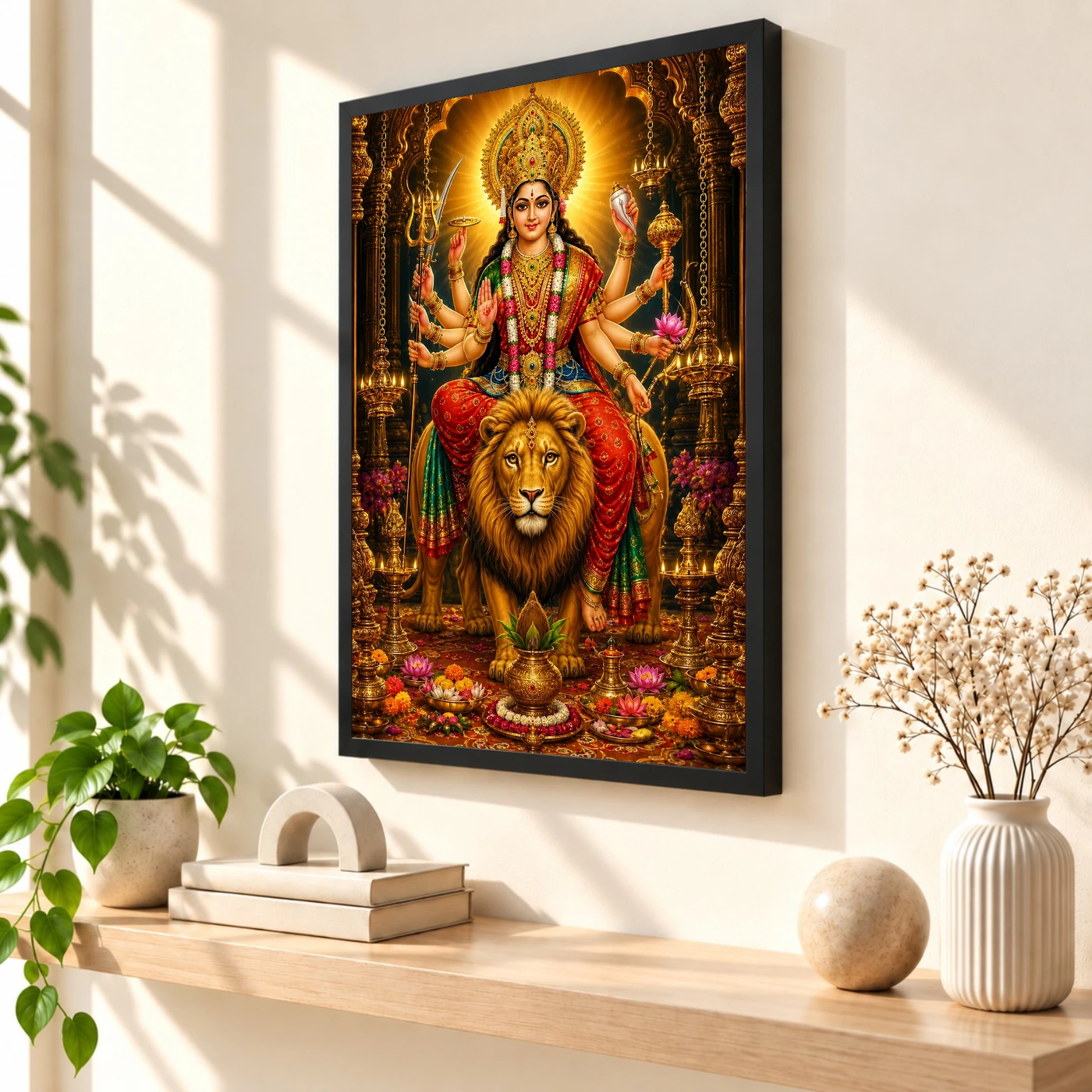 Durga Maa Ornate Golden Temple Darshan Photo Frame, view 2