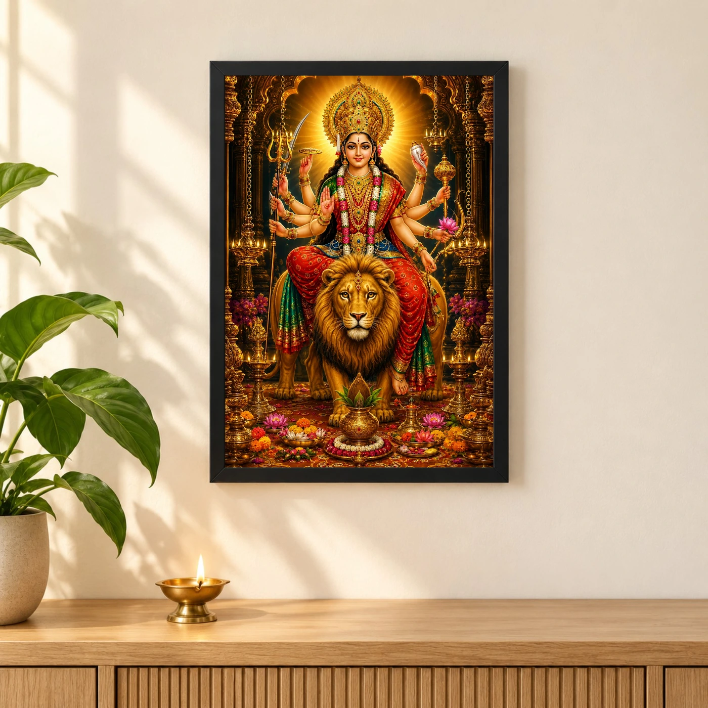 Durga Maa Ornate Golden Temple Darshan Photo Frame, view 3
