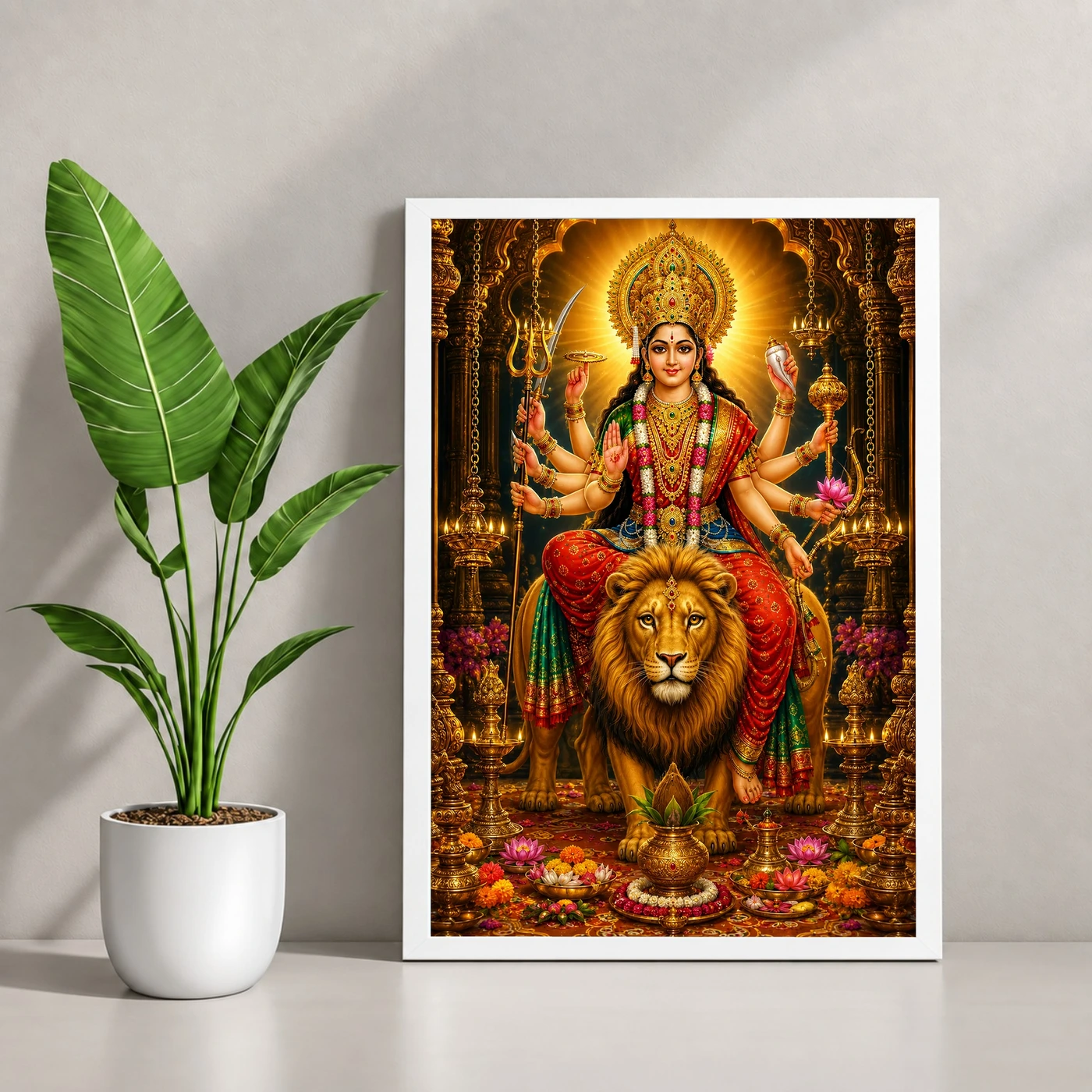 Durga Maa Ornate Golden Temple Darshan Photo Frame, view 4