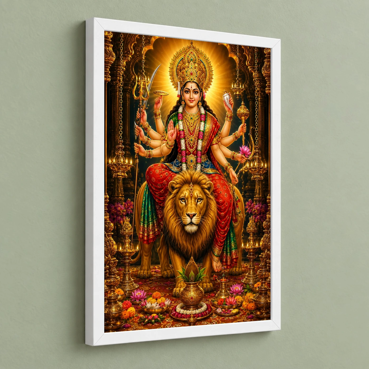 Durga Maa Ornate Golden Temple Darshan Photo Frame, view 5