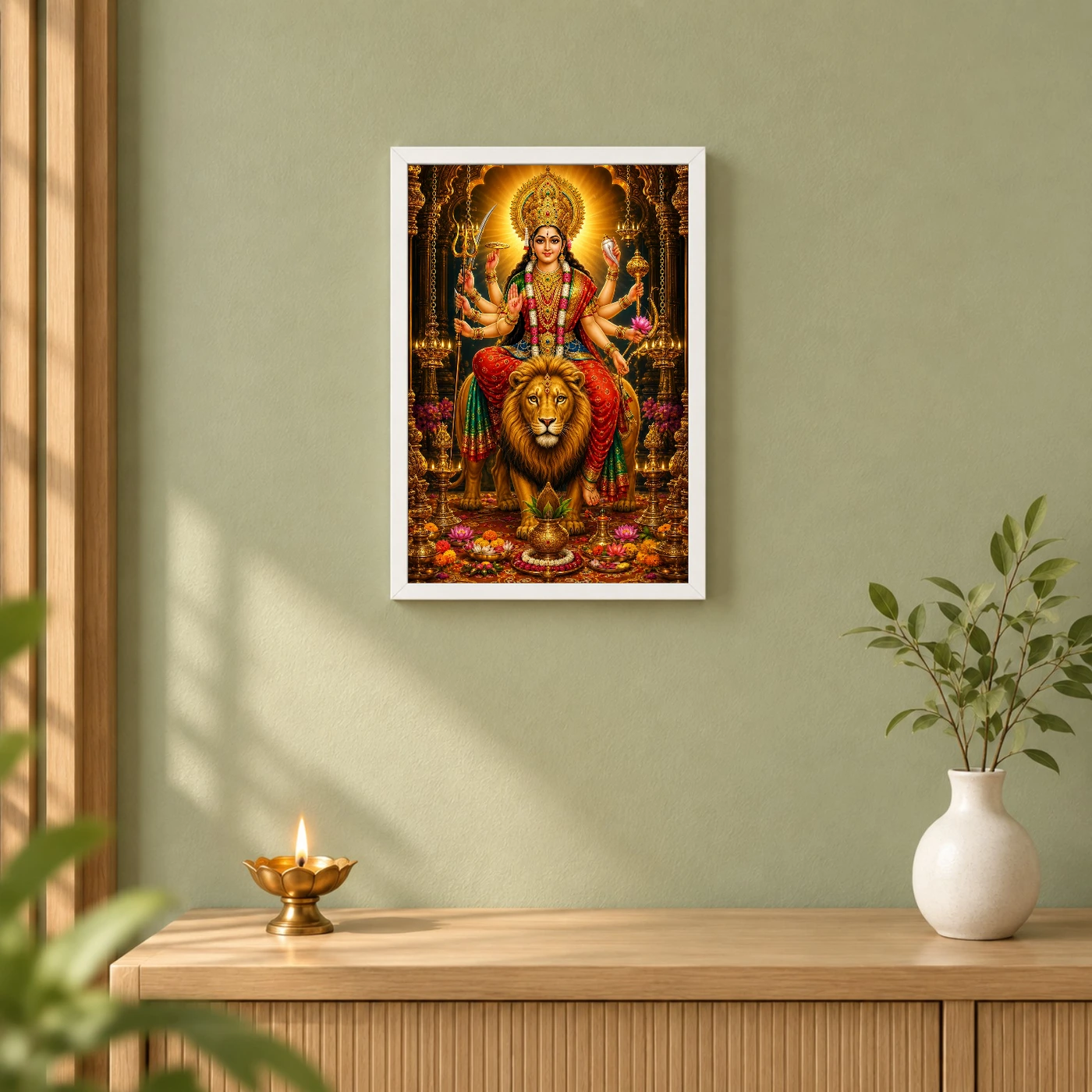 Durga Maa Ornate Golden Temple Darshan Photo Frame, view 6