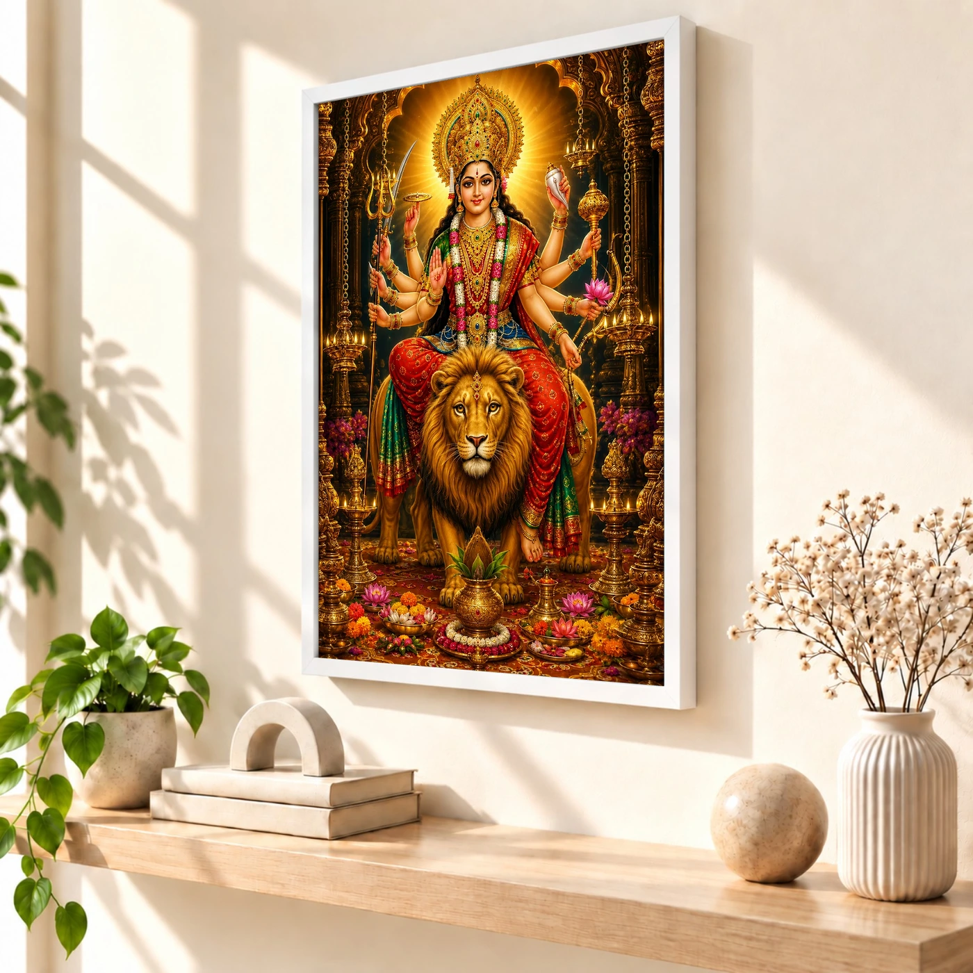 Durga Maa Ornate Golden Temple Darshan Photo Frame, view 7