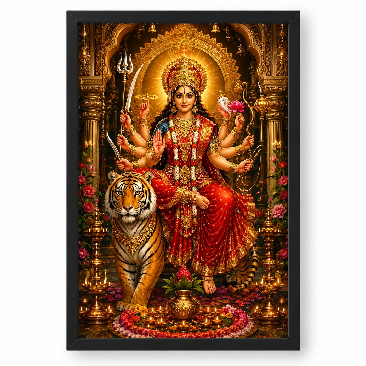 Durga Maa Peaceful Home Mandir Composition Photo Frame