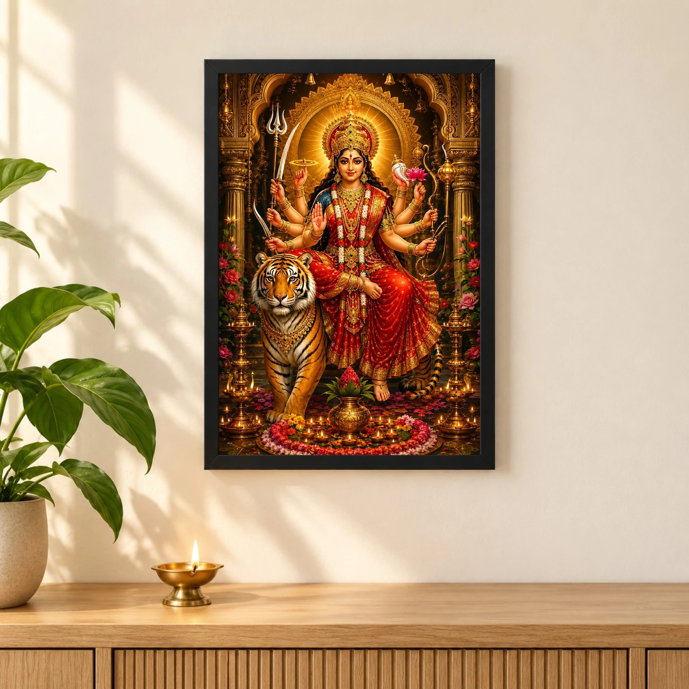Durga Maa Peaceful Home Mandir Composition Photo Frame, view 3