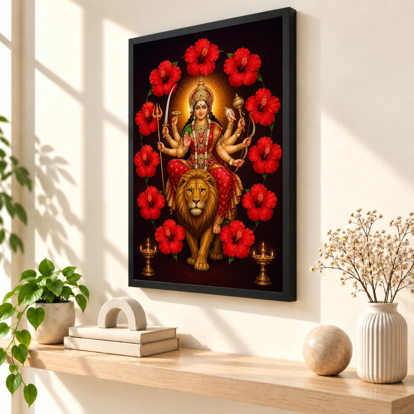 Durga Maa — Red Hibiscus Radiance Frame, view 2