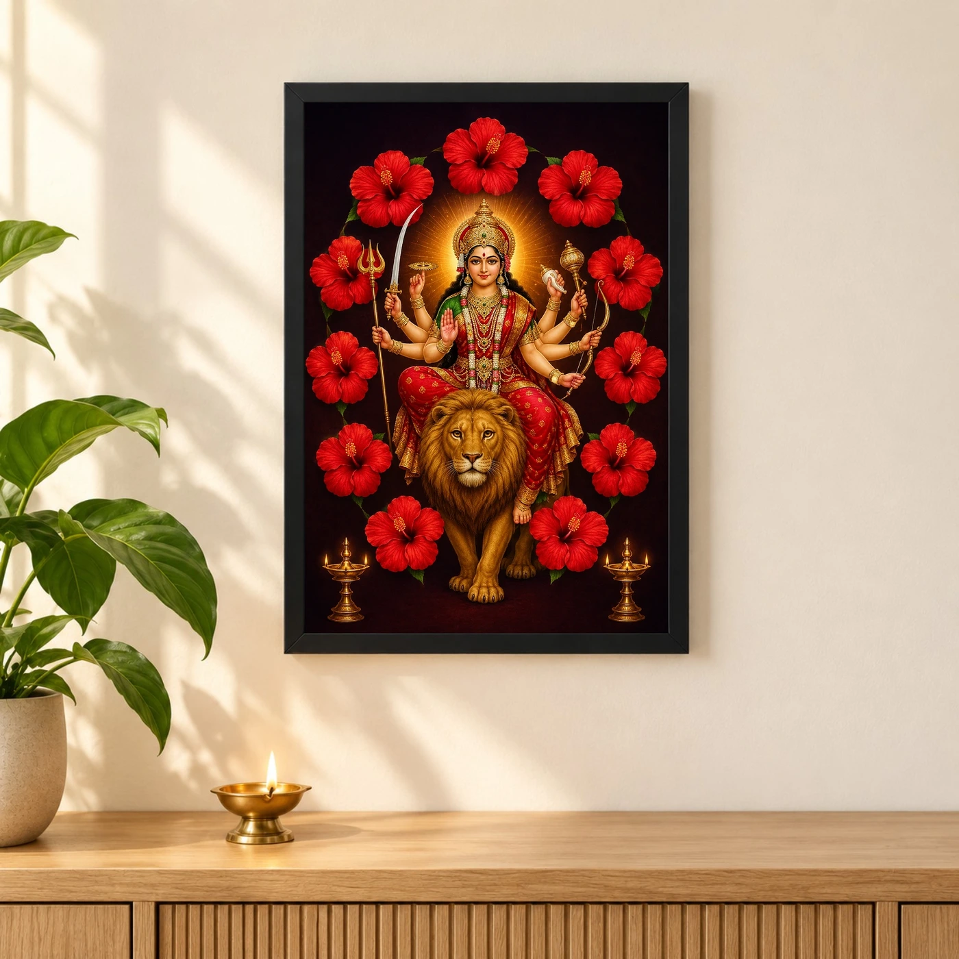 Durga Maa — Red Hibiscus Radiance Frame, view 3
