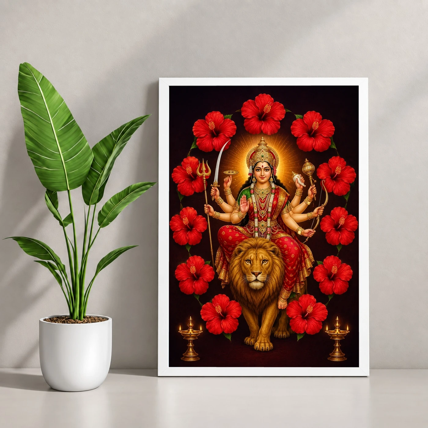 Durga Maa — Red Hibiscus Radiance Frame, view 4