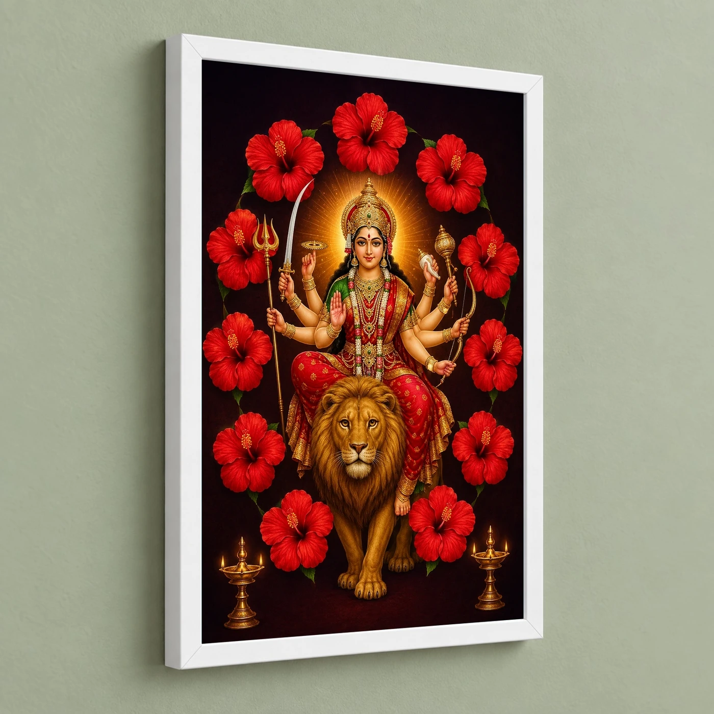 Durga Maa — Red Hibiscus Radiance Frame, view 5