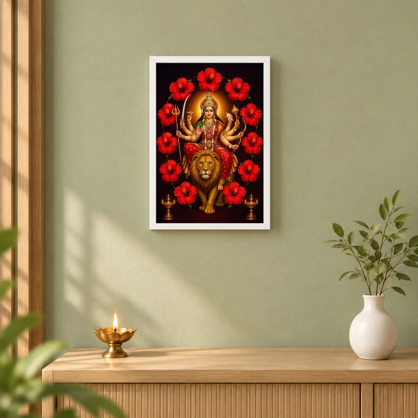 Durga Maa — Red Hibiscus Radiance Frame, view 6