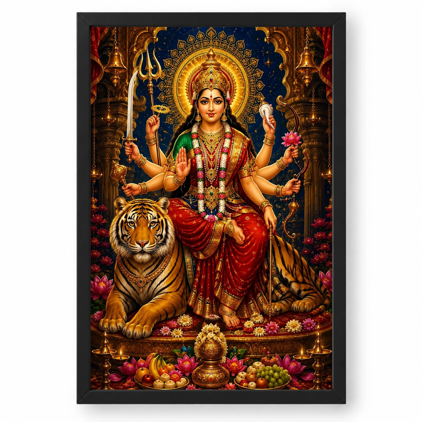 Durga Maa Traditional Indian Miniature-Inspired Devotional Art Photo Frame
