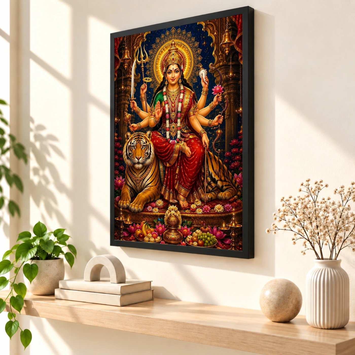 Durga Maa Traditional Indian Miniature-Inspired Devotional Art Photo Frame, view 2