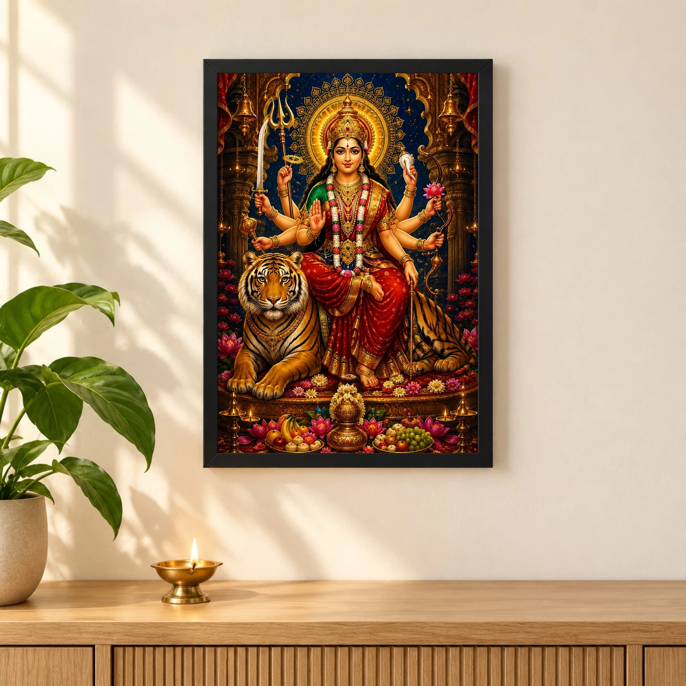 Durga Maa Traditional Indian Miniature-Inspired Devotional Art Photo Frame, view 3